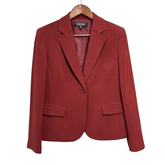 Women's Burgundy Kasper Front Button Blazer - Size 8P - Picture 1 of 10